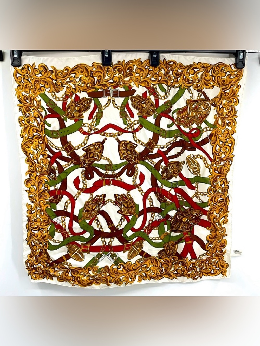Vintage Totes Unisex Baroque Chain & Belt Motif Scarf – Made in Italy